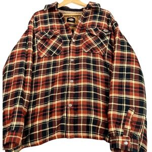 Dickies Sherpa Lined Flannel Jacket Mens XL Red Plaid Workwear Heavyweight